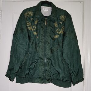 Adolfo Sport Vintage Zip up Jacket - Women's Large - Green & Gold